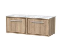 Hudson Reed Lille Wall Hung Two Drawer Contemporary Vanity Unit With Marble Worktop In Bleached Oak, 1210 X 460mm