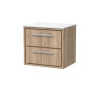 Hudson Reed Lille Wall Hung Two Drawer Contemporary Vanity Unit With Marble Worktop In Bleached Oak, 610 X 460mm