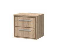 Hudson Reed Lille Wall Hung Two Drawer Contemporary Vanity Unit With Worktop In Bleached Oak, 605 X 460mm