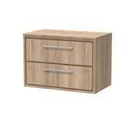 Hudson Reed Lille Wall Hung Two Drawer Contemporary Vanity Unit With Worktop In Bleached Oak, 805 X 460mm