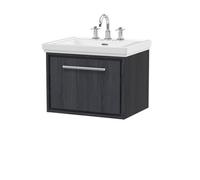 Hudson Reed Lille Wall Hung Vanity Unit With 3 Tap Hole Basin, Modern Vanity Unit In Woodgrain Finish With Soft Close Drawer For