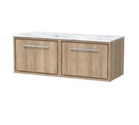 Hudson Reed Lille Woodggrain Wall Hung 2 Drawer Vanity Unit with Carrera Marble Worktop | Bleached Oak | MFC | 1200mm