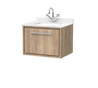 Hudson Reed Lille Woodggrain Wall Hung Single Drawer Vanity Unit and White Marble Countertop | Bleached Oak | MFC | 600mm