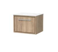 Hudson Reed Lille Woodggrain Wall Hung Single Drawer Vanity Unit with White Marble Worktop | Bleached Oak | MFC | 600mm