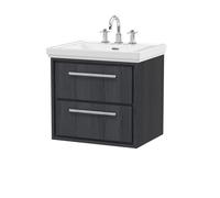 Hudson Reed Lille Woodgrain 2 Drawer Vaniey Unit and Classic 3 Tap Hole Fireclay Basin | Bleached Oak | MFC | 600mm