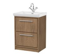 Hudson Reed Lille Woodgrain 2 Drawer Vanity Unit and Classic Fireclay Basin | Antique Oak | MFC | 600mm