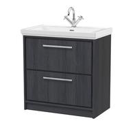 Hudson Reed Lille Woodgrain 2 Drawer Vanity Unit and Classic Fireclay Basin | Graphite Grey | MFC | 800mm