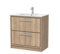 Hudson Reed Lille Woodgrain 2 Drawer Vanity Unit and Minimalist Basin | Bleached Oak | MFC | 800mm