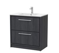 Hudson Reed Lille Woodgrain 2 Drawer Vanity Unit and Minimalist Basin | Graphite Grey | MFC | 800mm