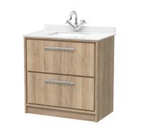 Hudson Reed Lille Woodgrain 2 Drawer Vanity Unit and White Marble Coutnertop with a Square Ceramic Basin | Bleached Oak | MFC | 800mm