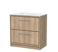 Hudson Reed Lille Woodgrain 2 Drawer Vanity Unit with Carrera Marble Worktop | Bleached Oak | MFC | 800mm