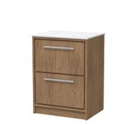 Hudson Reed Lille Woodgrain 2 Drawer Vanity Unit with White Marble Worktop | Antique Oak | MFC | 600mm