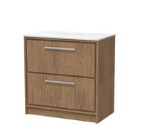 Hudson Reed Lille Woodgrain 2 Drawer Vanity Unit with White Marble Worktop | Antique Oak | MFC | 800mm