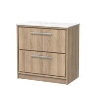 Hudson Reed Lille Woodgrain 2 Drawer Vanity Unit with White Marble Worktop | Bleached Oak | MFC | 800mm