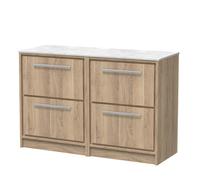 Hudson Reed Lille Woodgrain 4 Drawer Vaniey Unit with White Marble Worktop | Bleached Oak | MFC | 1200mm