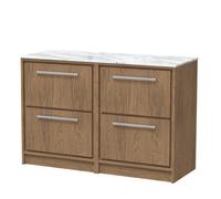 Hudson Reed Lille Woodgrain 4 Drawer Vanity Unit with Carrera Marble Worktop | Antique Oak | MFC | 1200mm