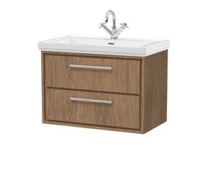 Hudson Reed Lille Woodgrain Wall Hung 2 Drawer Vanity Unit and Classic Fireclay Basin | Antique Oak | MFC | 800mm