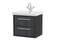 Hudson Reed Lille Woodgrain Wall Hung 2 Drawer Vanity Unit and Classic Fireclay Basin | Graphite Grey | MFC | 600mm