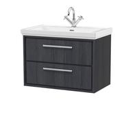 Hudson Reed Lille Woodgrain Wall Hung 2 Drawer Vanity Unit and Classic Fireclay Basin | Graphite Grey | MFC | 800mm