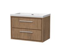 Hudson Reed Lille Woodgrain Wall Hung 2 Drawer Vanity Unit and Minimalist Fireclay Basin | Antique Oak | MFC | 800mm