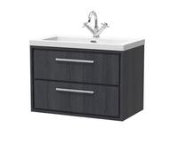 Hudson Reed Lille Woodgrain Wall Hung 2 Drawer Vanity Unit and Minimalist Fireclay Basin | Graphite Grey | MFC | 800mm