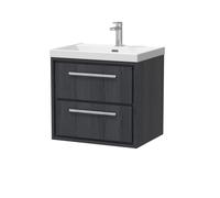 Hudson Reed Lille Woodgrain Wall Hung 2 Drawer Vanity Unit and Thin Edge Basin | Graphite Grey | MFC | 600mm