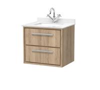 Hudson Reed Lille Woodgrain Wall Hung 2 Drawer Vanity Unit and White Marble Countertop with a Square Ceramic Basin | Bleached Oak | MFC | 600mm