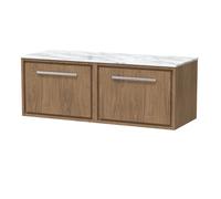 Hudson Reed Lille Woodgrain Wall Hung 2 Drawer Vanity Unit with Carrera Marble Worktop | Antique Oak | MFC | 1200mm