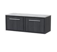 Hudson Reed Lille Woodgrain Wall Hung 2 Drawer Vanity Unit with Grey Marble Worktop | Graphite Grey | MFC | 1200mm