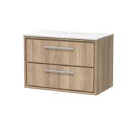 Hudson Reed Lille Woodgrain Wall Hung 2 Drawer Vanity Unit with White Marble Worktop | Bleached Oak | MFC | 800mm