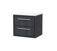 Hudson Reed Lille Woodgrain Wall Hung 2 Drawer Vanity Unit with White Marble Worktop | Graphite Grey | MFC | 600mm