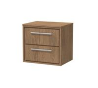 Hudson Reed Lille Woodgrain Wall Hung 2 Drawer Vanity Unit with Worktop | Antique Oak | MFC | 600mm