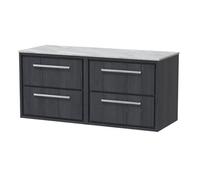 Hudson Reed Lille Woodgrain Wall Hung 4 Drawer Vanity Unit with Grey Marble Worktop | Graphite Grey | MFC | 1200mm