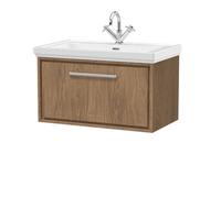 Hudson Reed Lille Woodgrain Wall Hung Single Drawer Vanity Unit and Classic Fireclay Basin | Antique Oak | MFC | 800mm