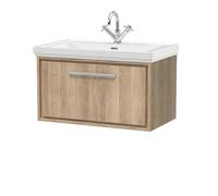 Hudson Reed Lille Woodgrain Wall Hung Single Drawer Vanity Unit and Classic Fireclay Basin | Bleached Oak | MFC | 800mm