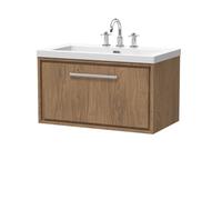 Hudson Reed Lille Woodgrain Wall Hung Single Drawer Vanity Unit and Minimalist 3 Tap Hole Fireclay Basin | Antique Oak | MFC | 800mm
