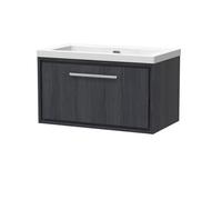 Hudson Reed Lille Woodgrain Wall Hung Single Drawer Vanity Unit and Minimalist Fireclay Basin | Graphite Grey | MFC | 800mm