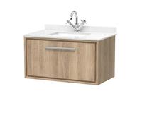 Hudson Reed Lille Woodgrain Wall Hung Single Drawer Vanity Unit and White Marble Countertop | Bleached Oak | MFC | 800mm