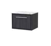 Hudson Reed Lille Woodgrain Wall Hung Single Drawer Vanity Unit with Carrera Marble Worktop | Graphite Grey | MFC | 600mm