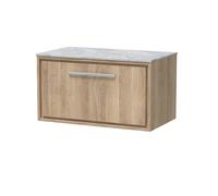 Hudson Reed Lille Woodgrain Wall Hung Single Drawer Vanity Unit with Grey Marble Worktop | Bleached Oak | MFC | 800mm