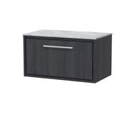 Hudson Reed Lille Woodgrain Wall Hung Single Drawer Vanity Unit with Grey Marble Worktop | Graphite Grey | MFC | 800mm