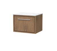 Hudson Reed Lille Woodgrain Wall Hung Single Drawer Vanity Unit with White Marble Worktop | Antique Oak | MFC | 600mm
