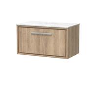 Hudson Reed Lille Woodgrain Wall Hung Single Drawer Vanity Unit with White Marble Worktop | Bleached Oak | MFC | 800mm