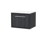 Hudson Reed Lille Woodgrain Wall Hung Single Drawer Vanity Unit with White Marble Worktop | Graphite Grey | MFC | 600mm