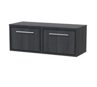 Hudson Reed Lille Woodgrain Wall Hung Single Drawer Vanity Unit with Worktop | Graphite Grey | MFC | 1200mm