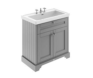 Hudson Reed LOF236 Old London Traditional Bathroom Floor Standing 2 Door Vanity Unit & 3 Tap Hole Fireclay Basin, 800mm, Storm Grey