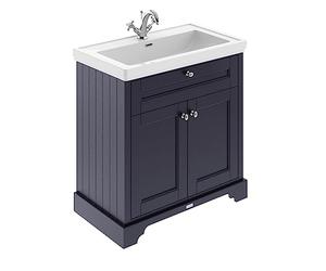 Hudson Reed LOF306 Old London Traditional Bathroom Floor Standing 2 Door Vanity Unit & 1 Tap Hole Fireclay Basin, 800mm, Twilight Blue