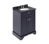 Hudson Reed LOF324 ǀ Traditional Bathroom Floor Standing Vanity Basin Unit with Soft Close Doors, Marble Worktop and Ceramic Basin with 3 Tap Holes, 600mm, Twilight Blue/Black Marble