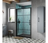 Hudson Reed Luxury Modern Sliding Door Shower Enclosure Matt Black Bathroom Grid