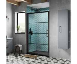 Hudson Reed Luxury Modern Sliding Door Shower Enclosure Matt Black Bathroom Grid